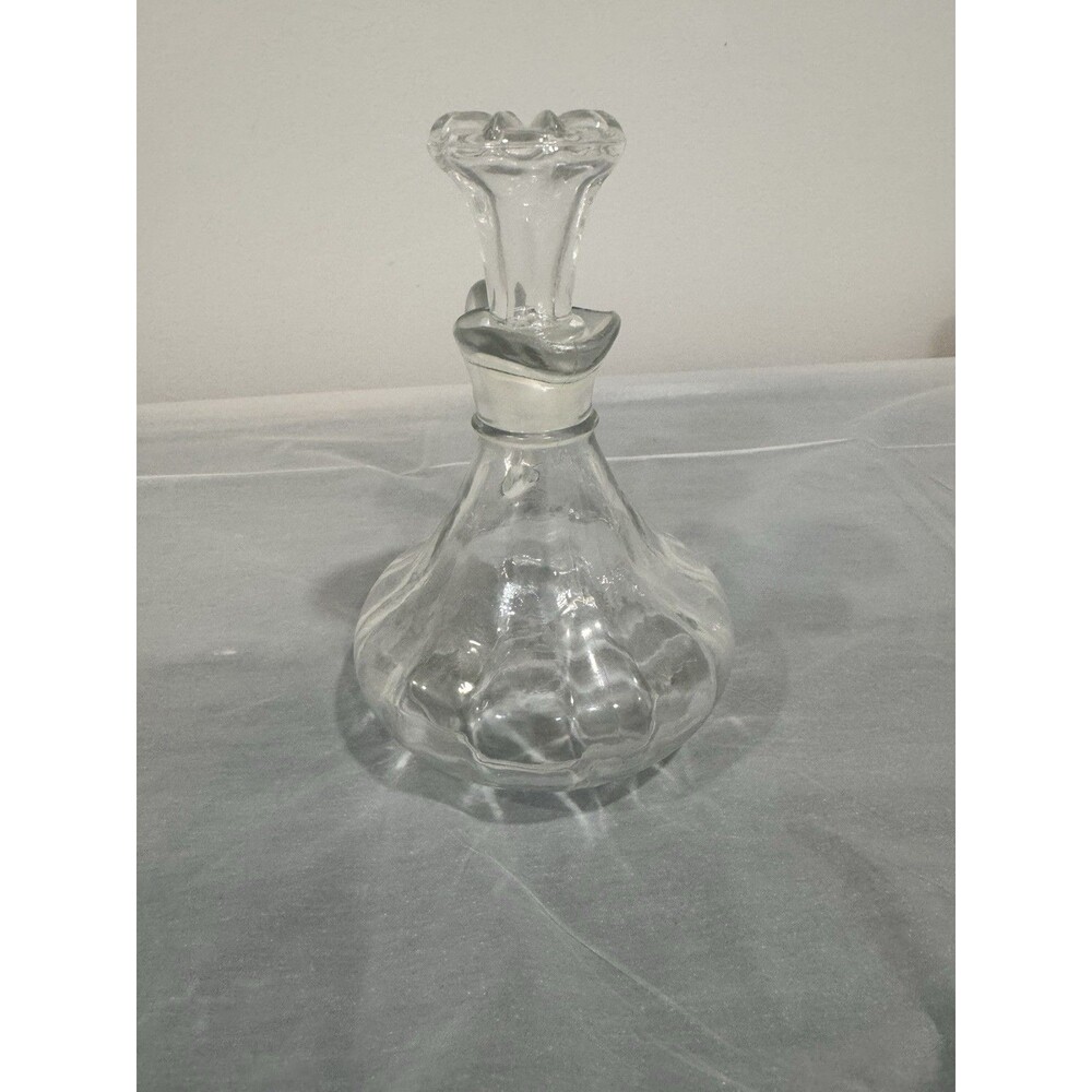 Vintage Clear Glass Oil & Vinegar Cruet Decanter w/ Stopper Etched Base Markings